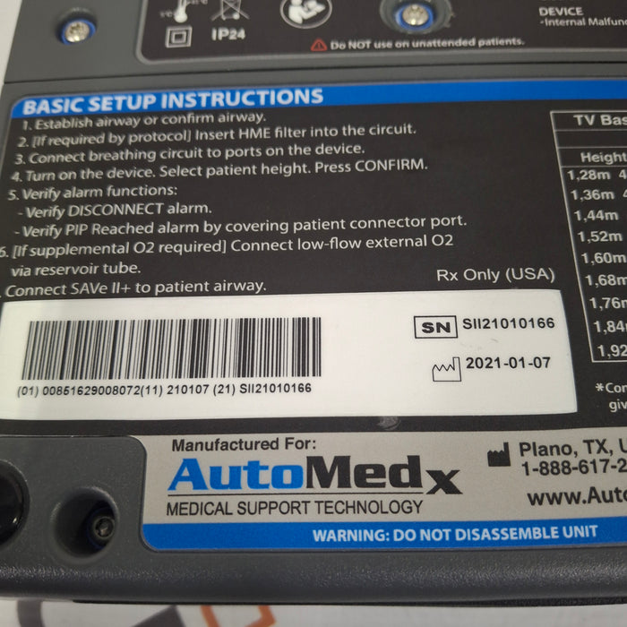 Automedx SAVe II + Automated Ventilator