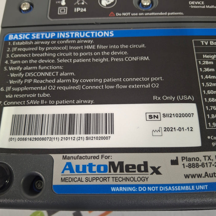 Automedx SAVe II + Automated Ventilator