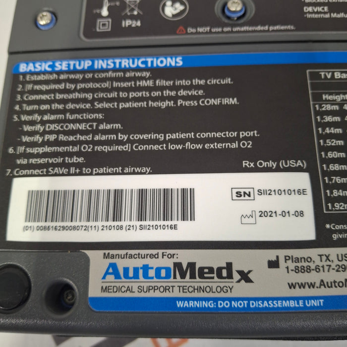 Automedx SAVe II + Automated Ventilator