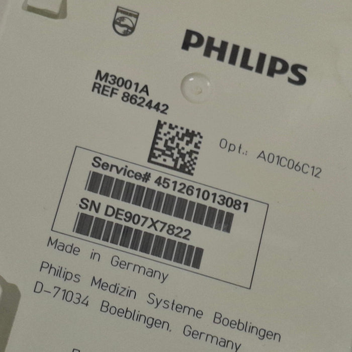 Philips M3001A-A01C06C12 Fast SpO2, NIBP, 12 lead ECG, Temp, IBP MMS Module
