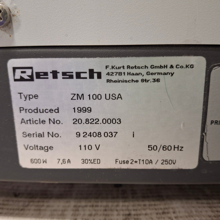 Retsch, Inc. ZM 100 Centrifugal Grinding Mill