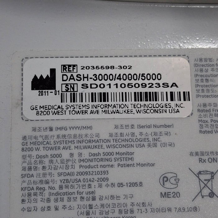 GE Healthcare Dash 5000 - Masimo SpO2 Patient Monitor
