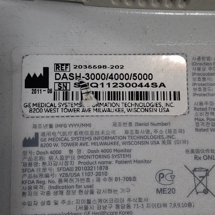 GE Healthcare Dash 4000 - Masimo SpO2 Patient Monitor