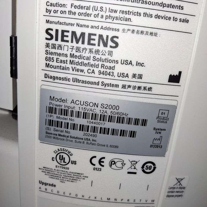 Siemens Acuson S2000 Ultrasound
