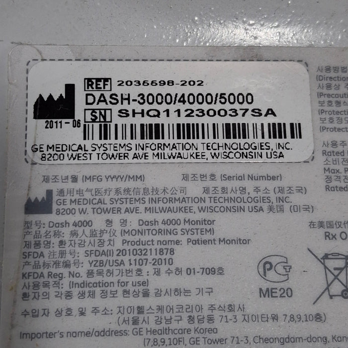 GE Healthcare Dash 4000 - Masimo SpO2 Patient Monitor