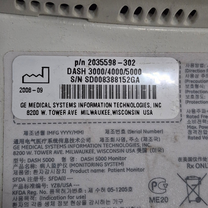 GE Healthcare Dash 5000 - Masimo SpO2 Patient Monitor