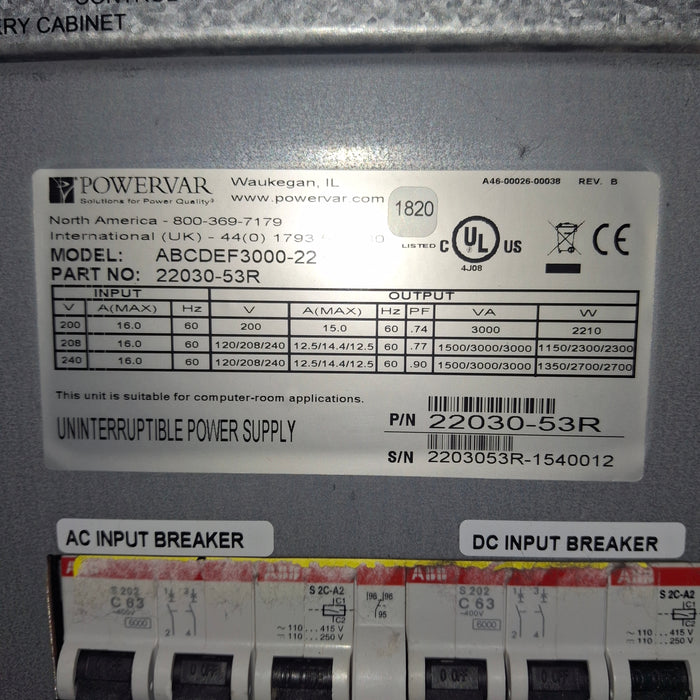 Powervar ABCDEF3000-22 Security Plus Series UPS