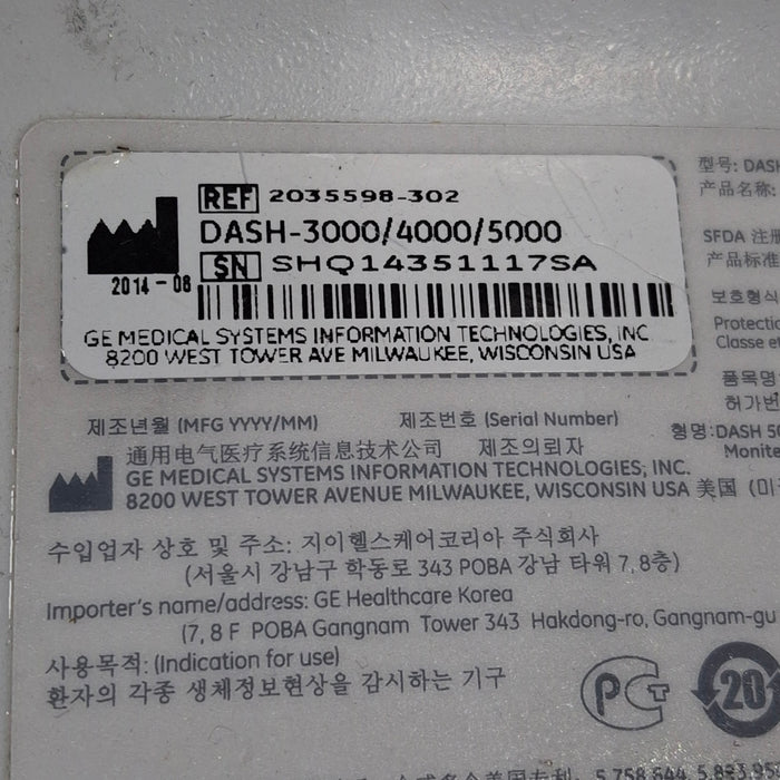 GE Healthcare Dash 5000 - Masimo SpO2 Patient Monitor