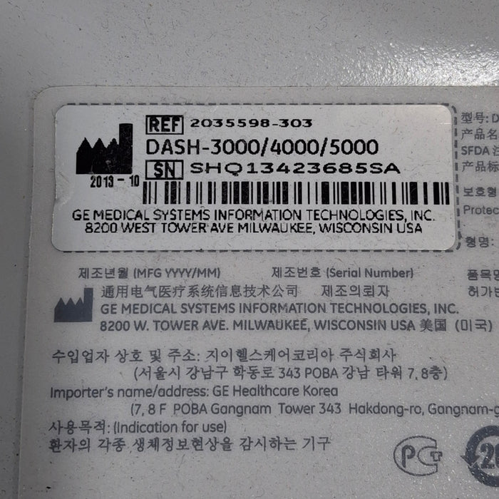 GE Healthcare Dash 5000 - GE/Nellcor SpO2 Patient Monitor