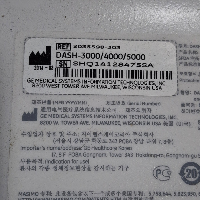 GE Healthcare Dash 5000 - GE/Nellcor SpO2 Patient Monitor