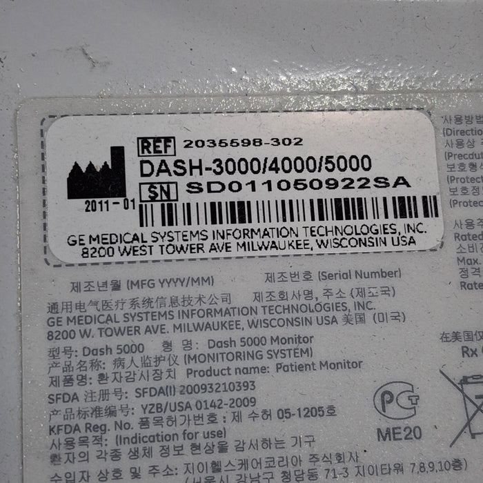 GE Healthcare Dash 5000 - Masimo SpO2 Patient Monitor