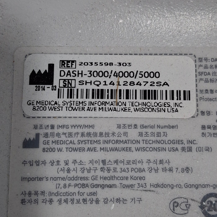 GE Healthcare Dash 5000 - GE/Nellcor SpO2 Patient Monitor