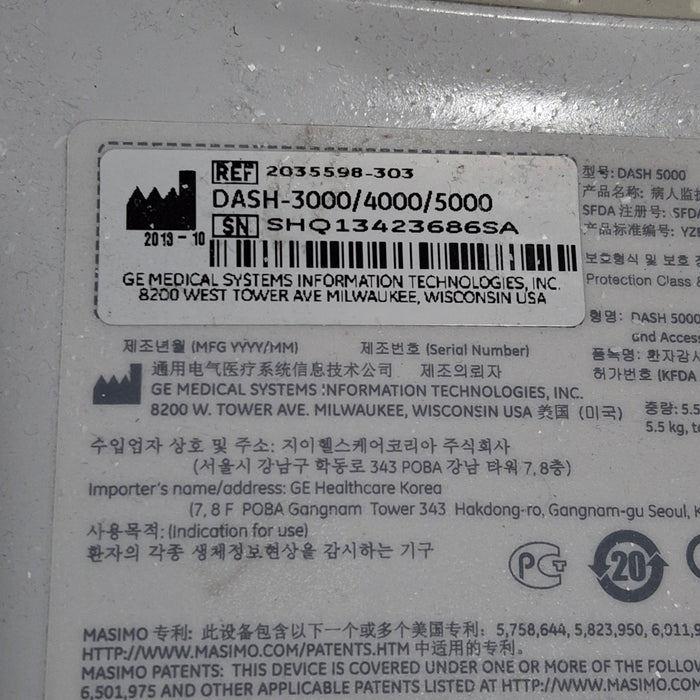 GE Healthcare Dash 5000 - GE/Nellcor SpO2 Patient Monitor