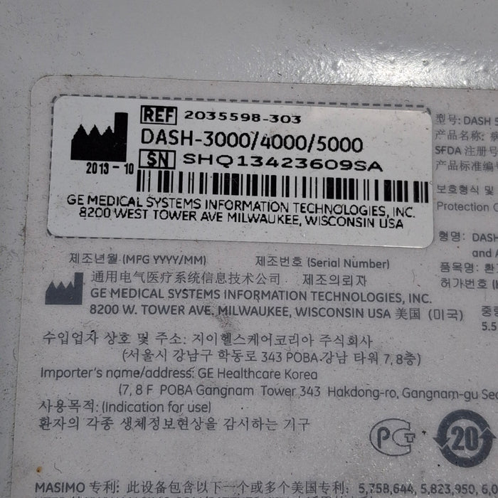 GE Healthcare Dash 5000 - GE/Nellcor SpO2 Patient Monitor