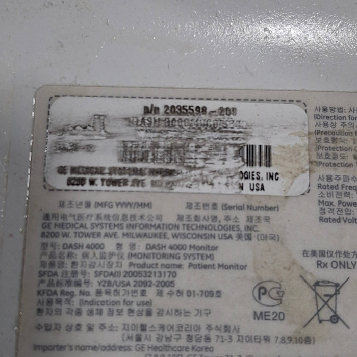 GE Healthcare Dash 4000 - GE/Nellcor SpO2 Patient Monitor