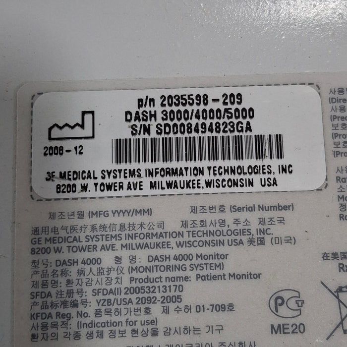 GE Healthcare Dash 4000 - GE/Nellcor SpO2 Patient Monitor