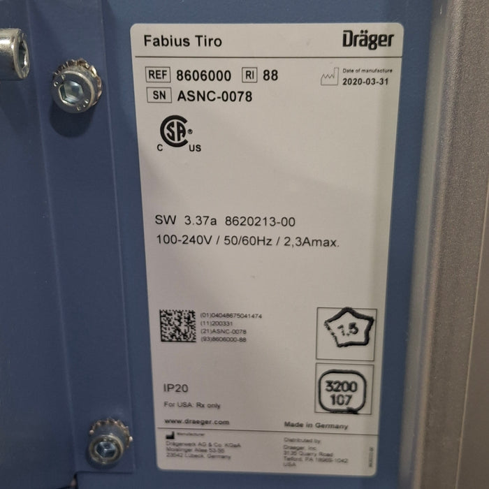 Draeger Medical Fabius Tiro Anesthesia Machine
