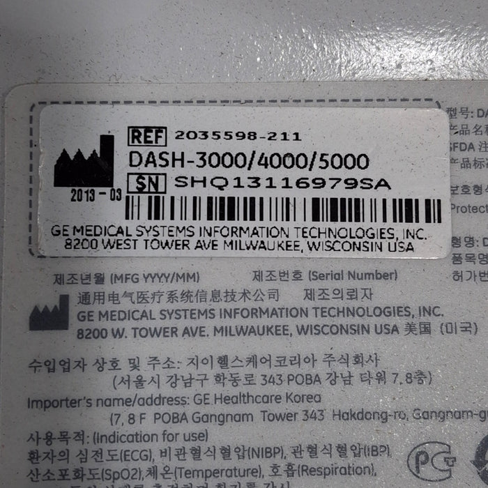 GE Healthcare Dash 4000 - Masimo SpO2 Patient Monitor