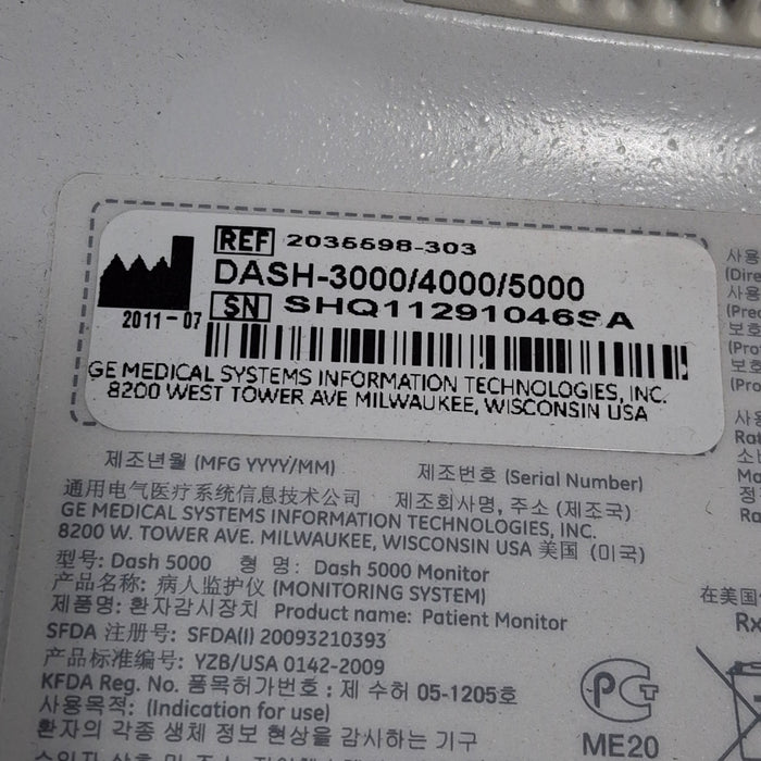 GE Healthcare Dash 5000 - GE/Nellcor SpO2 Patient Monitor