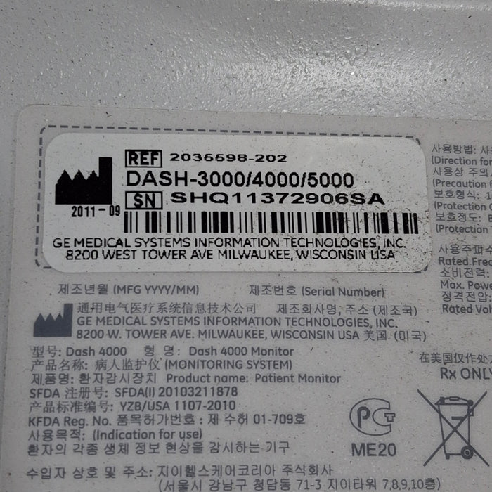 GE Healthcare Dash 4000 - Masimo SpO2 Patient Monitor