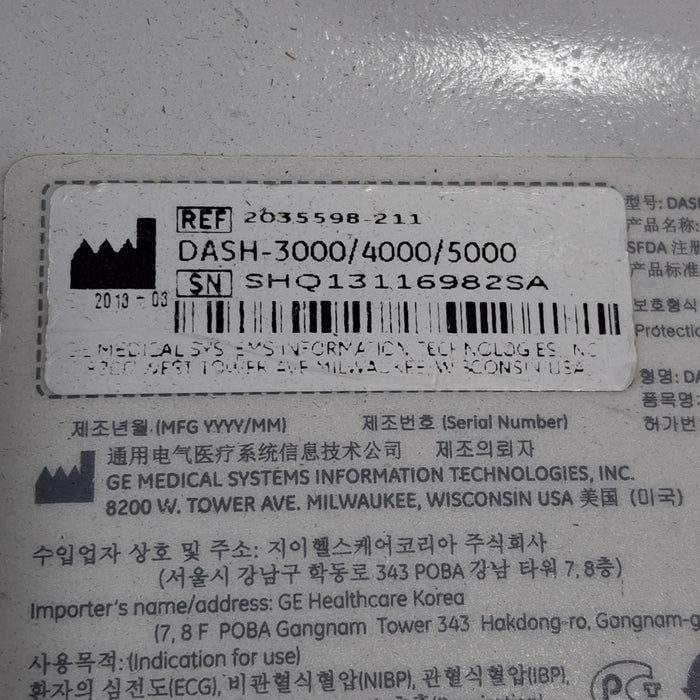 GE Healthcare Dash 4000 - Masimo SpO2 Patient Monitor