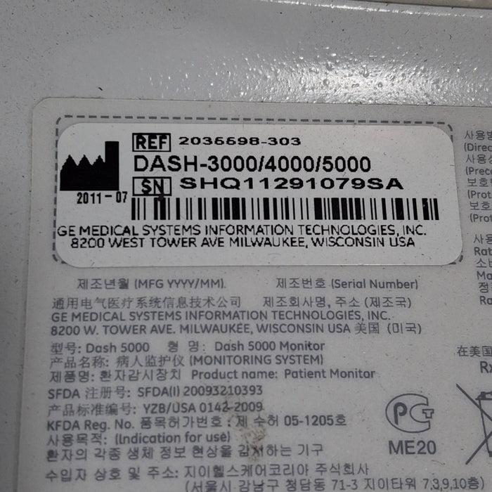 GE Healthcare Dash 5000 - GE/Nellcor SpO2 Patient Monitor