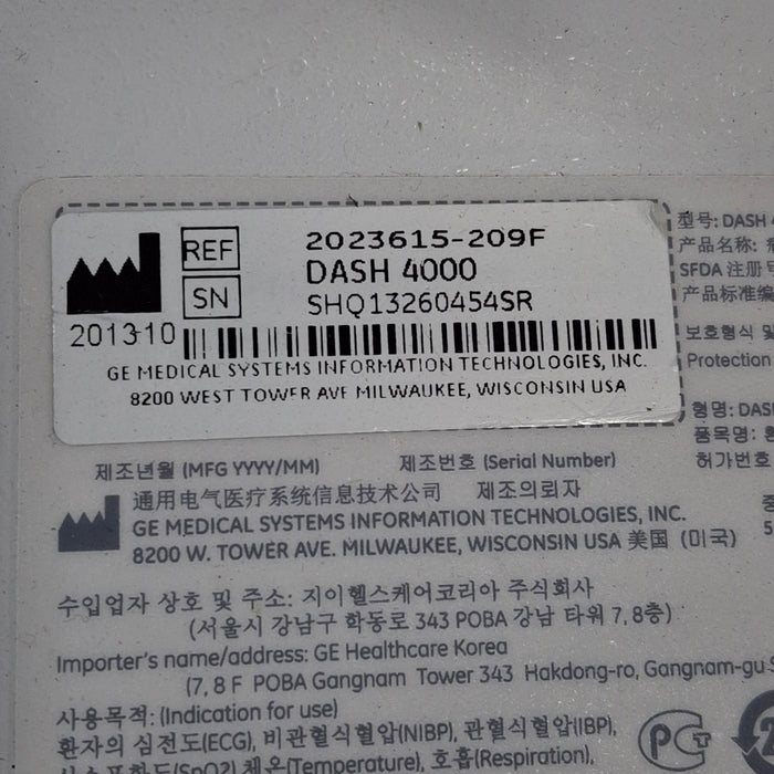 GE Healthcare Dash 4000 - GE/Nellcor SpO2 Patient Monitor