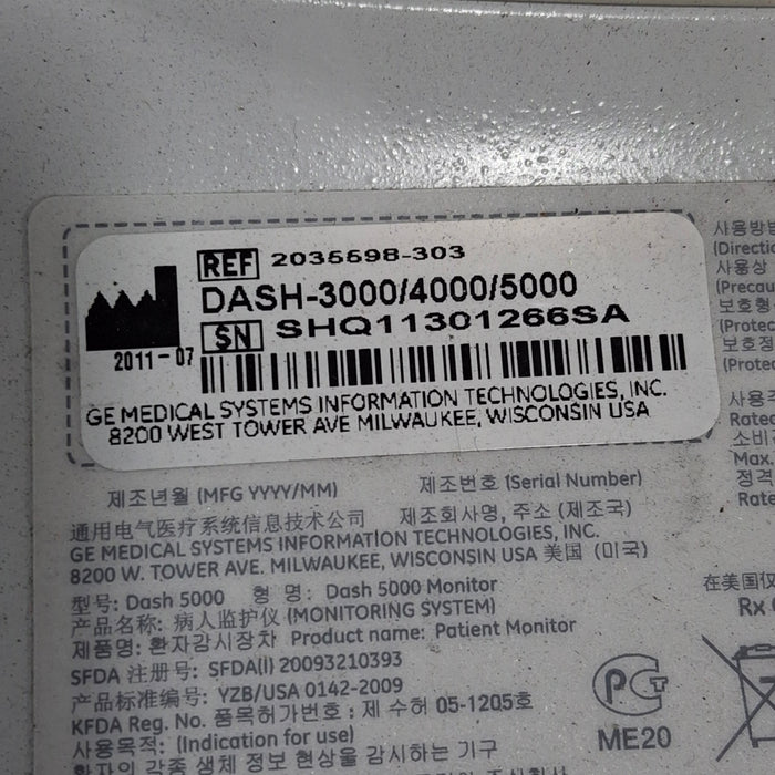 GE Healthcare Dash 5000 - GE/Nellcor SpO2 Patient Monitor