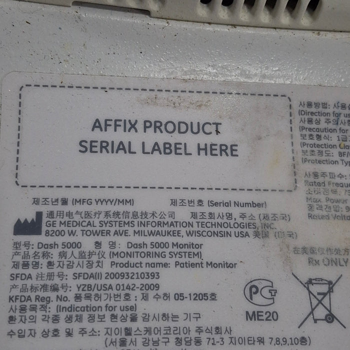 GE Healthcare Dash 5000 - GE/Nellcor SpO2 Patient Monitor