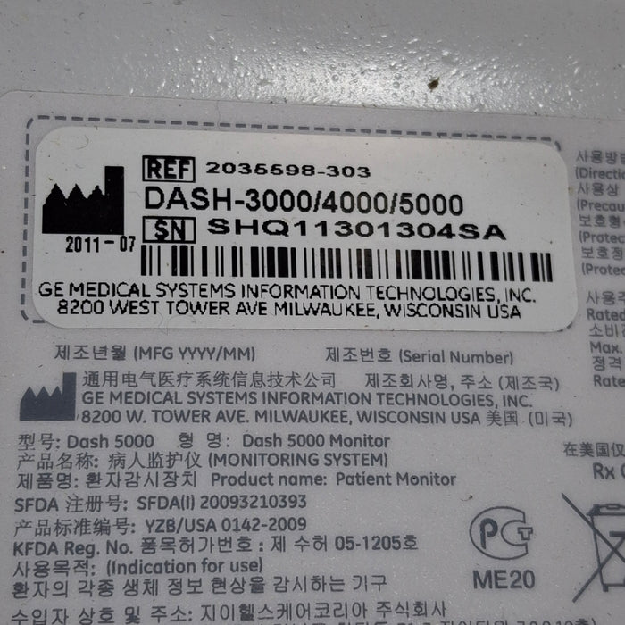 GE Healthcare Dash 5000 - GE/Nellcor SpO2 Patient Monitor