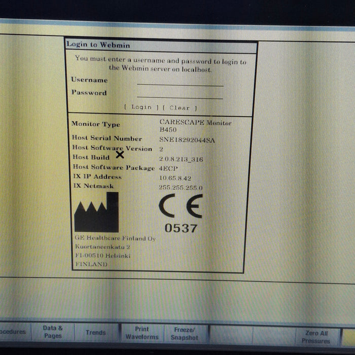 GE Healthcare Carescape B450 Emergency Care Patient Monitor