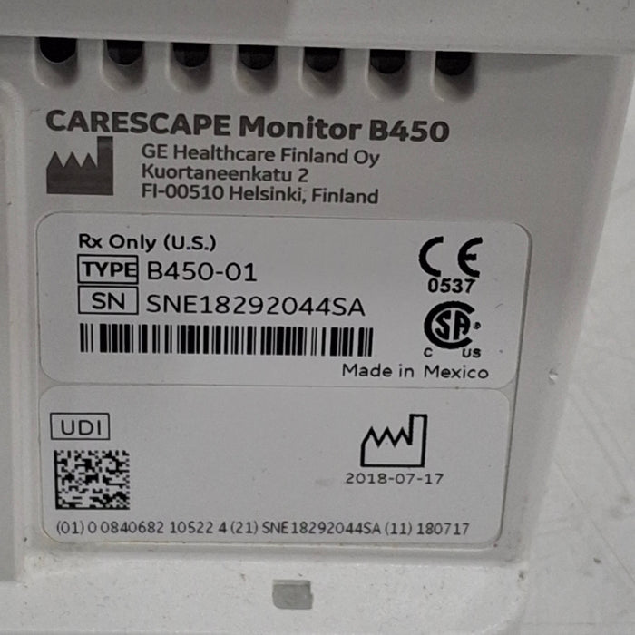 GE Healthcare Carescape B450 Emergency Care Patient Monitor