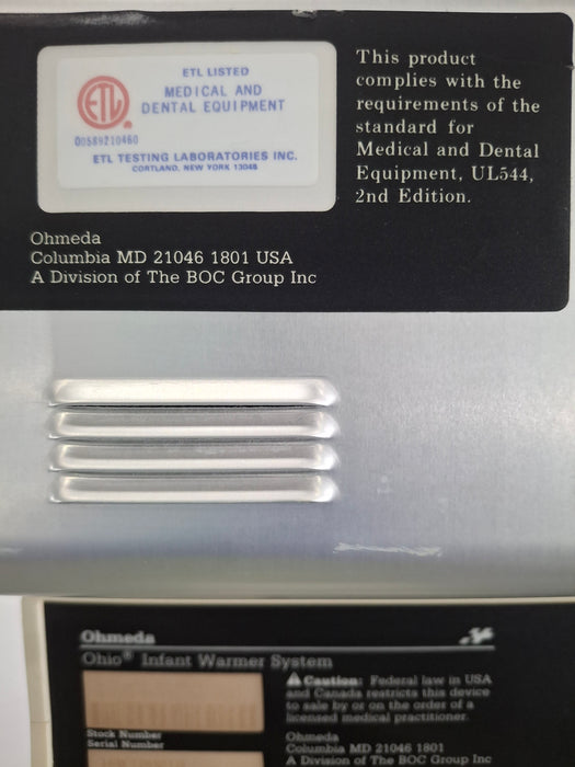 Ohmeda Medical Ohio model 3500 Infant Warmer