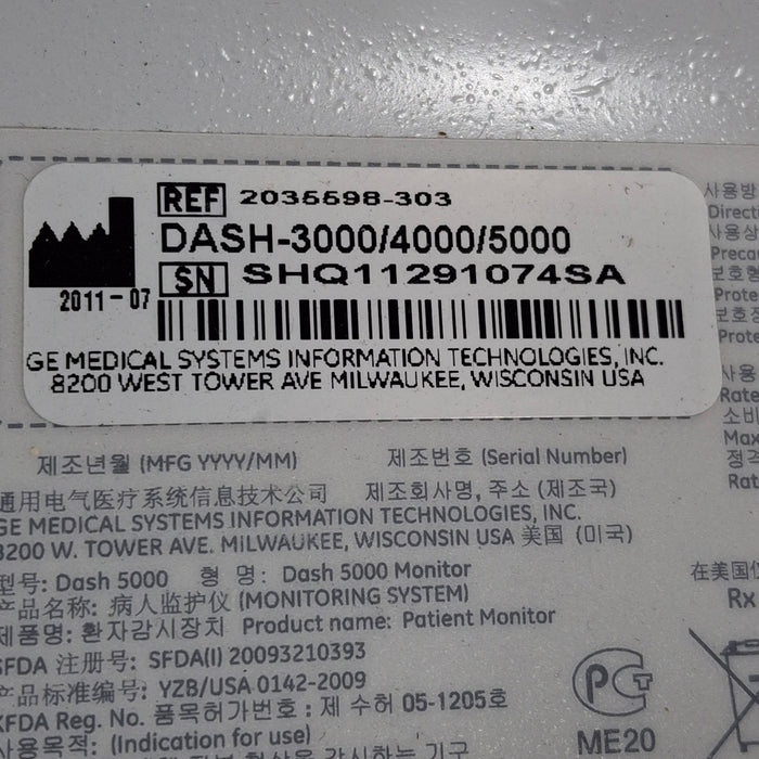 GE Healthcare Dash 5000 - GE/Nellcor SpO2 Patient Monitor