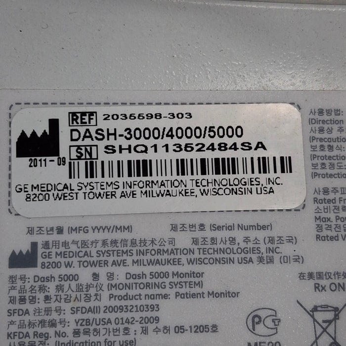 GE Healthcare Dash 5000 - GE/Nellcor SpO2 Patient Monitor