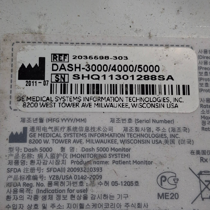 GE Healthcare Dash 5000 - GE/Nellcor SpO2 Patient Monitor