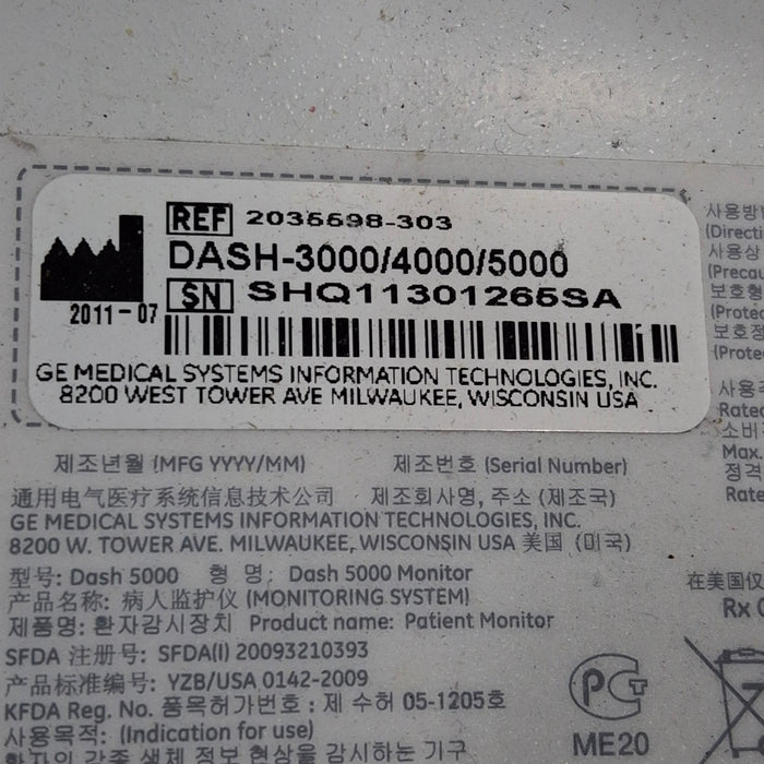GE Healthcare Dash 5000 - GE/Nellcor SpO2 Patient Monitor