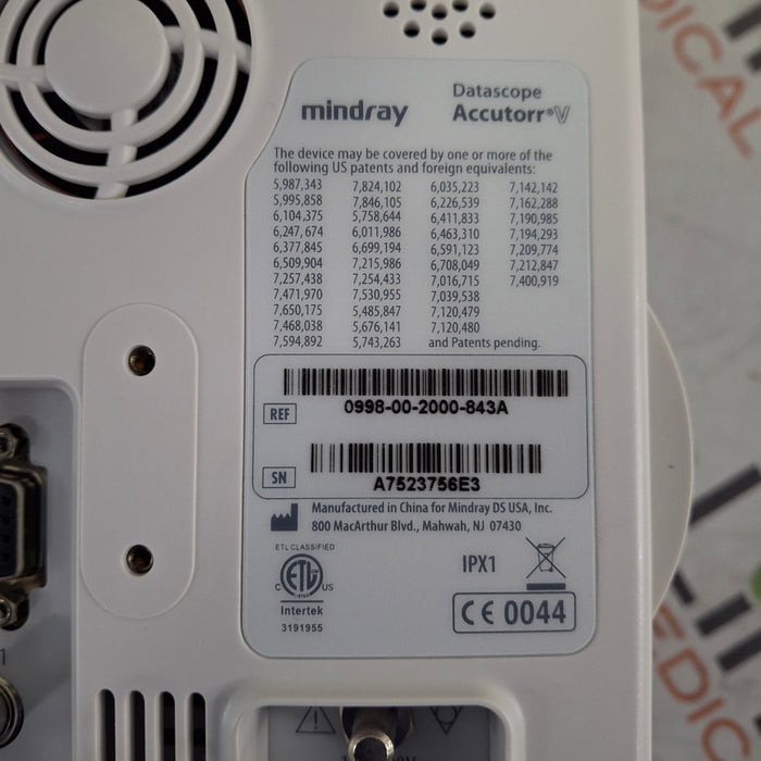 Mindray Datascope Accutorr V Vital Signs Monitor