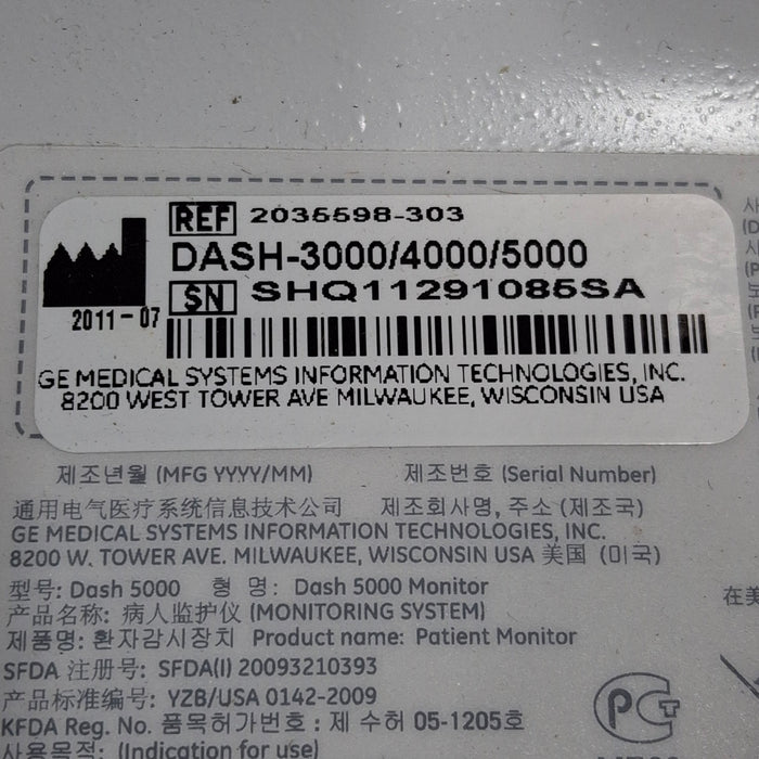 GE Healthcare Dash 5000 - GE/Nellcor SpO2 Patient Monitor