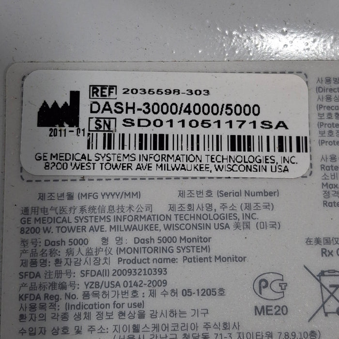 GE Healthcare Dash 5000 - GE/Nellcor SpO2 Patient Monitor