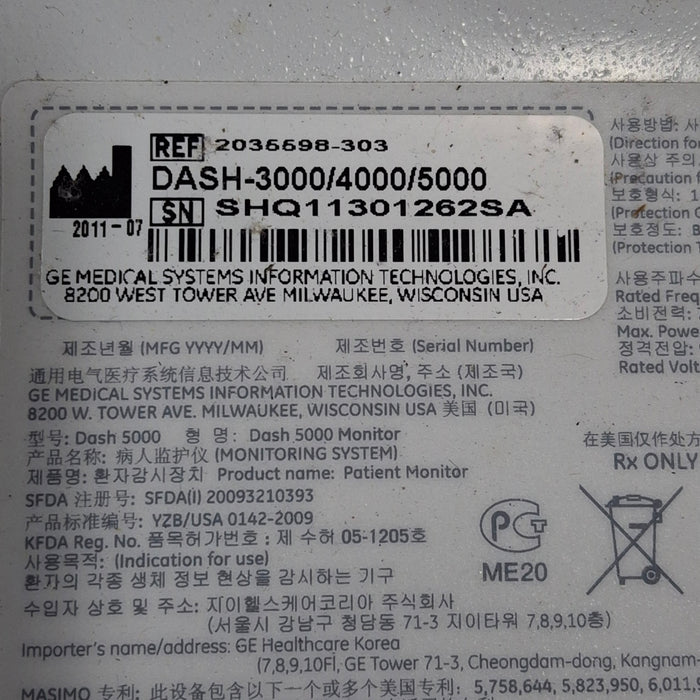 GE Healthcare Dash 5000 - GE/Nellcor SpO2 Patient Monitor