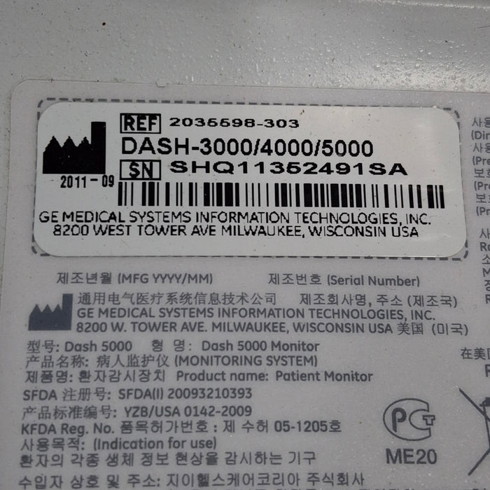 GE Healthcare Dash 5000 - GE/Nellcor SpO2 Patient Monitor