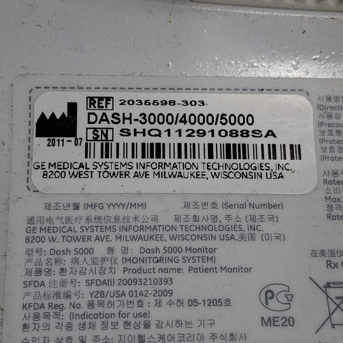 GE Healthcare Dash 5000 - GE/Nellcor SpO2 Patient Monitor