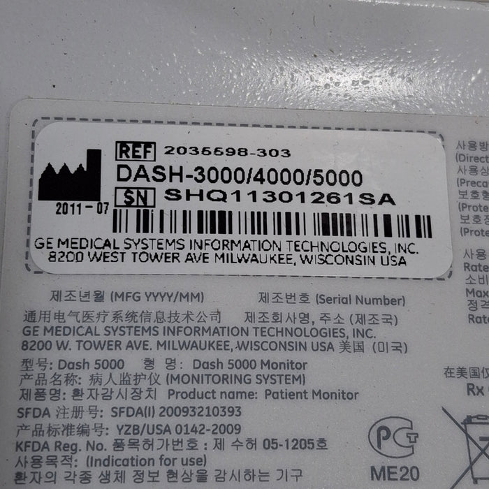 GE Healthcare Dash 5000 - GE/Nellcor SpO2 Patient Monitor