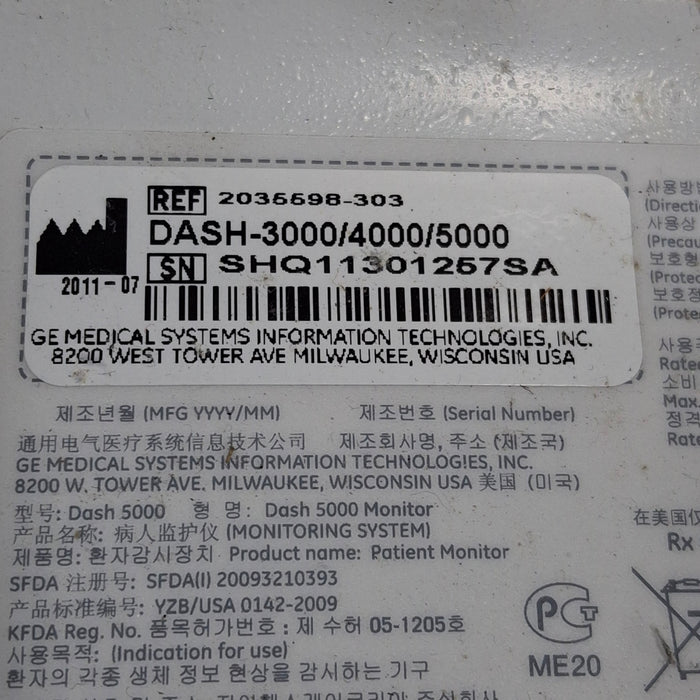 GE Healthcare Dash 5000 - GE/Nellcor SpO2 Patient Monitor