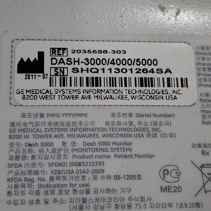 GE Healthcare Dash 5000 - GE/Nellcor SpO2 Patient Monitor