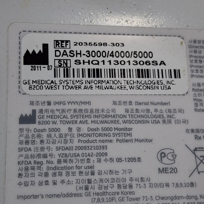 GE Healthcare Dash 5000 - GE/Nellcor SpO2 Patient Monitor