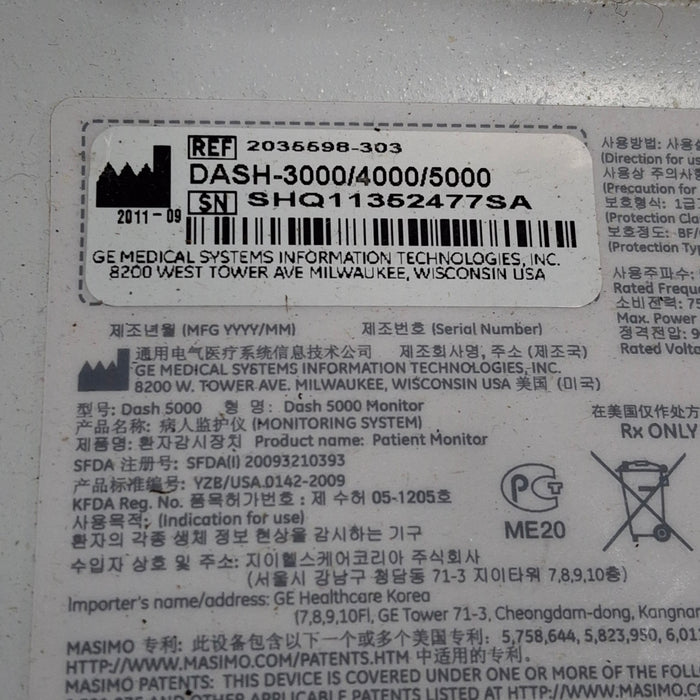 GE Healthcare Dash 5000 - GE/Nellcor SpO2 Patient Monitor