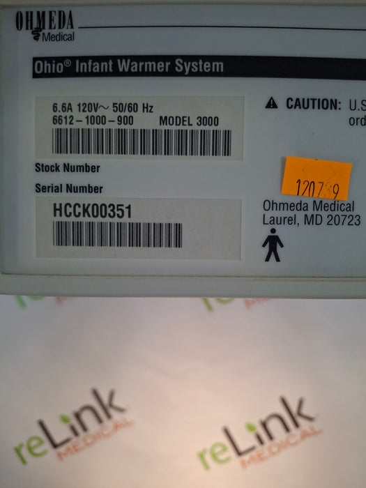 Ohmeda Medical Ohio Model 3000 Infant Warmer