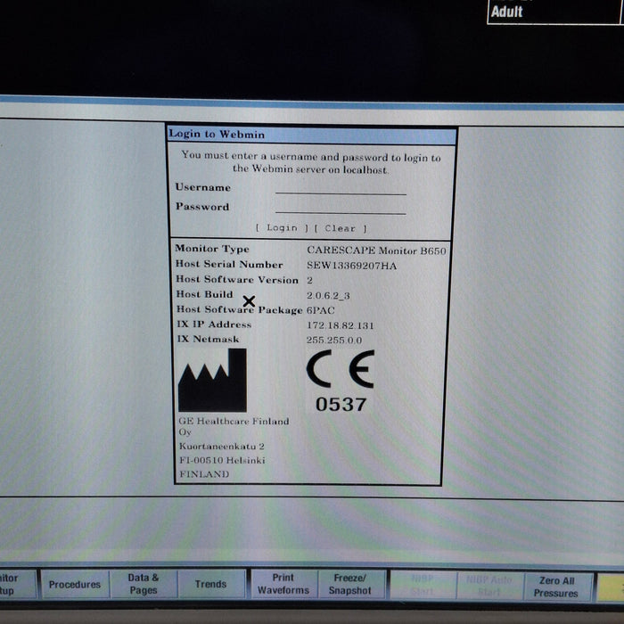 GE Healthcare Carescape B650 Post Anesthesia Care Patient Monitor